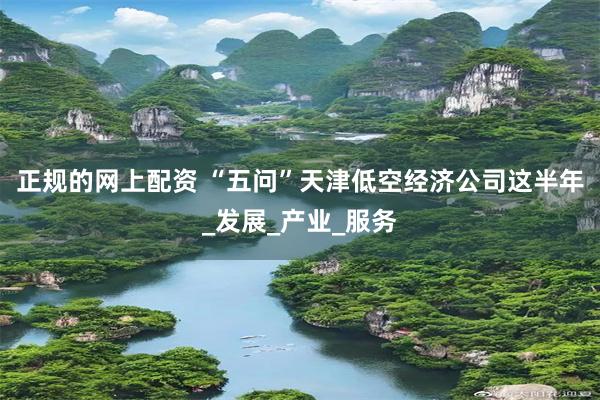 正规的网上配资 “五问”天津低空经济公司这半年_发展_产业_服务